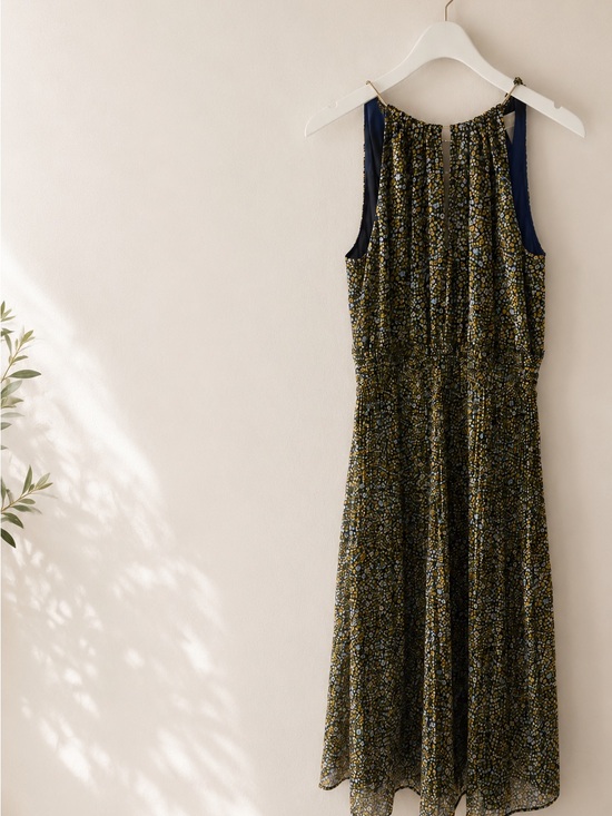 Michael Kors Dresses & Skirts - Michael Kors Pleated Georgette Dress 2 Yellow Midi Floral Sundress